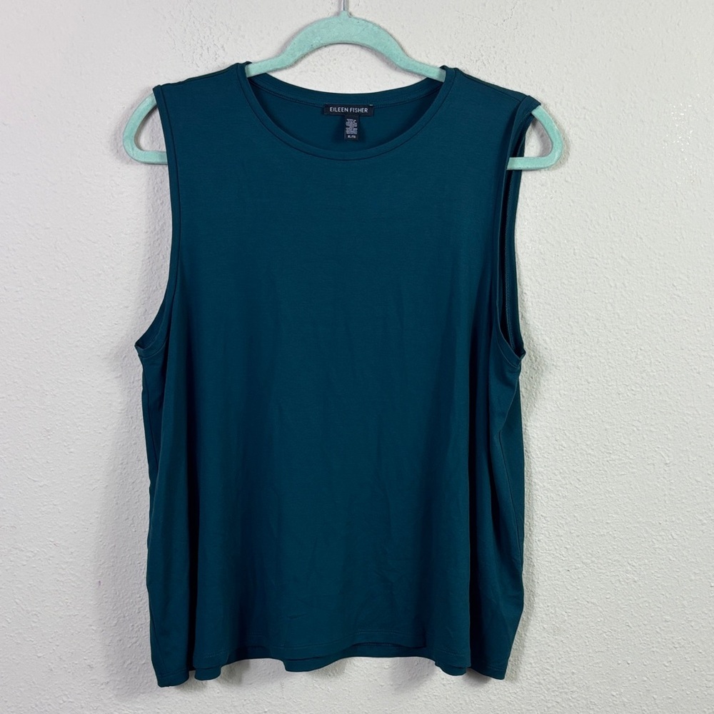 Eileen Fisher Dark Green Crew Neck Sleeveless Top size XL